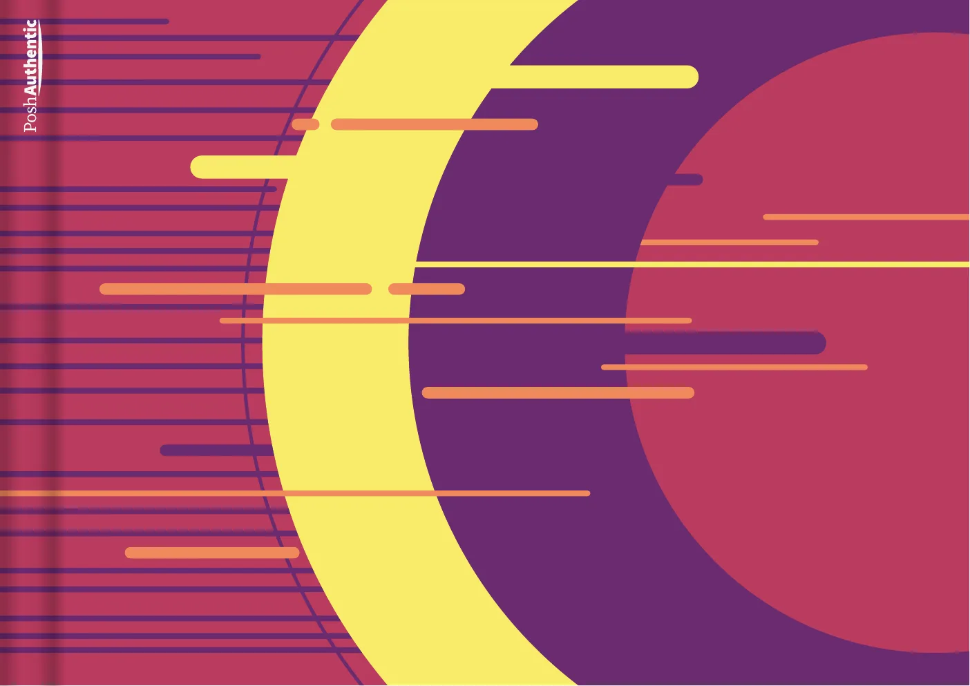 One of the deluxe planner covers, in one of the theme’s colorways: a large disc at the right, a pale curved sweep through the middle, and stacked horizontal bars running off the left edge, shown in the A4 Landscape cut.