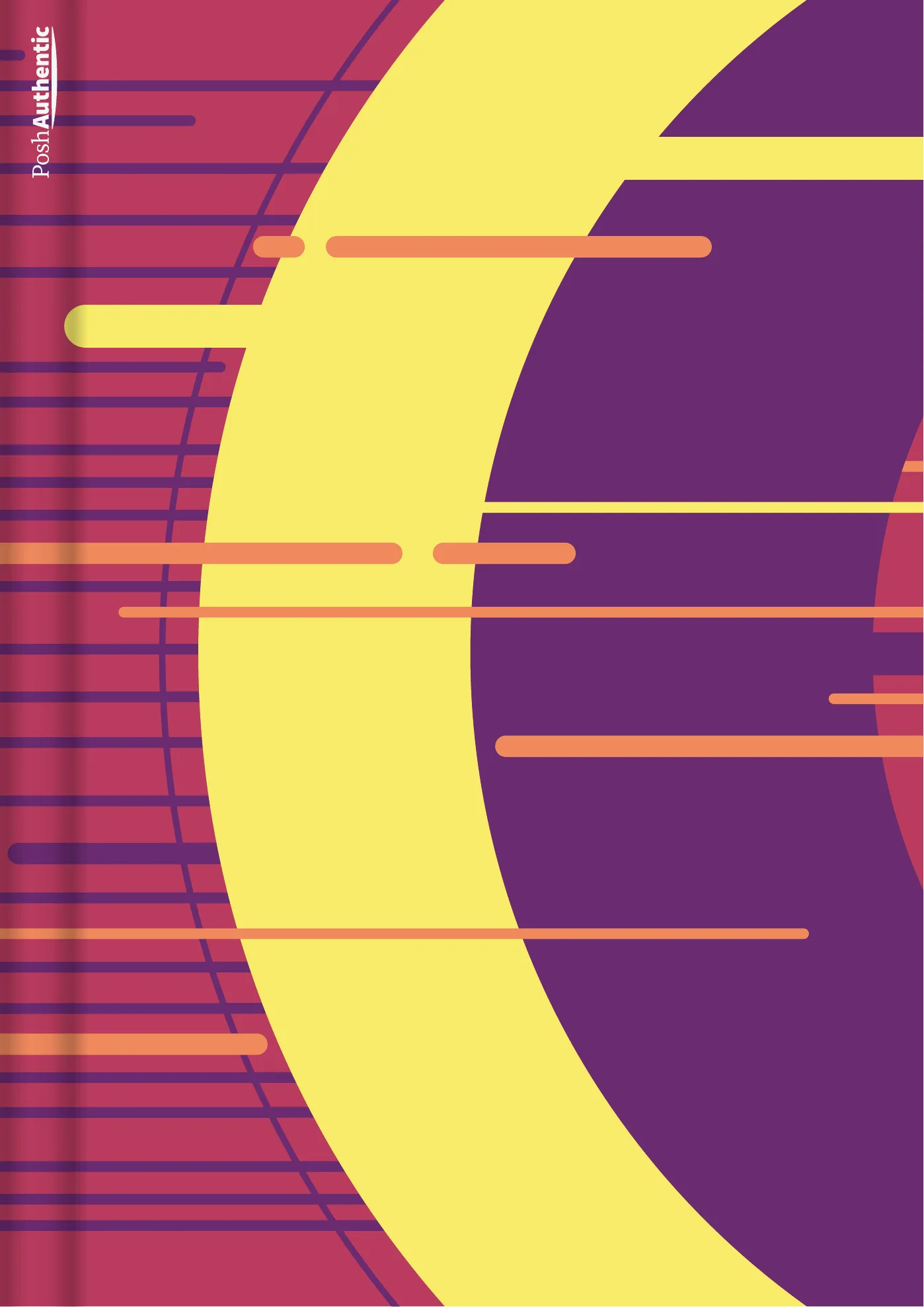 One of the deluxe planner covers, in one of the theme’s colorways: a large disc at the right, a pale curved sweep through the middle, and stacked horizontal bars running off the left edge, shown in the A4 Portrait cut.