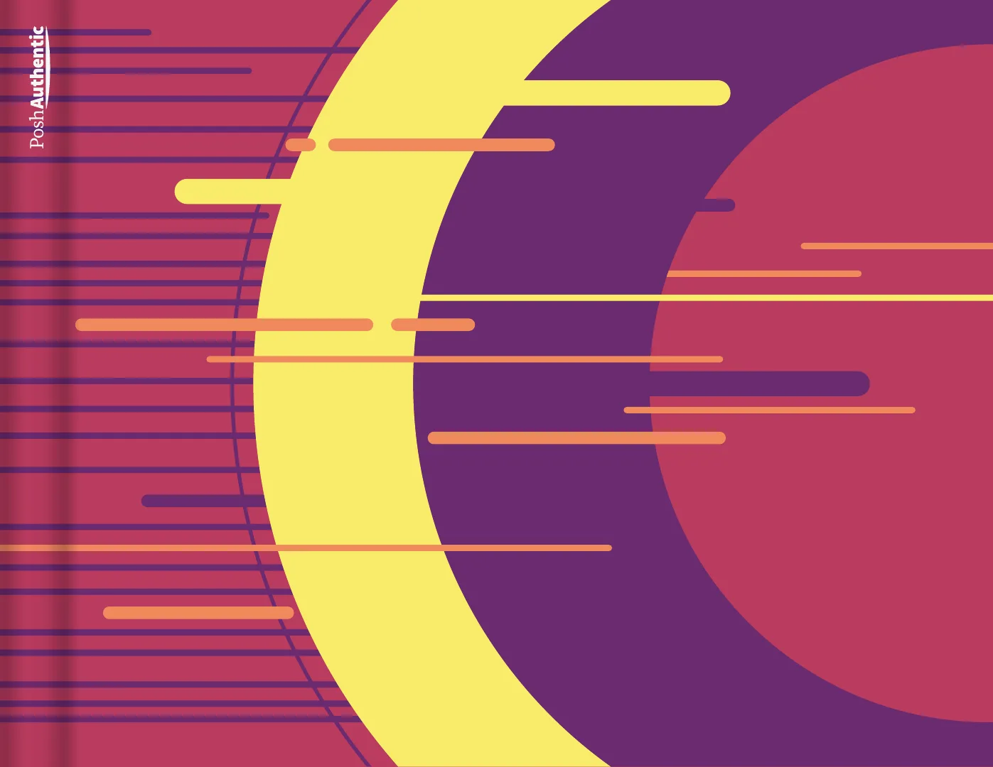 One of the deluxe planner covers, in one of the theme’s colorways: a large disc at the right, a pale curved sweep through the middle, and stacked horizontal bars running off the left edge, shown in the Letter Landscape cut.