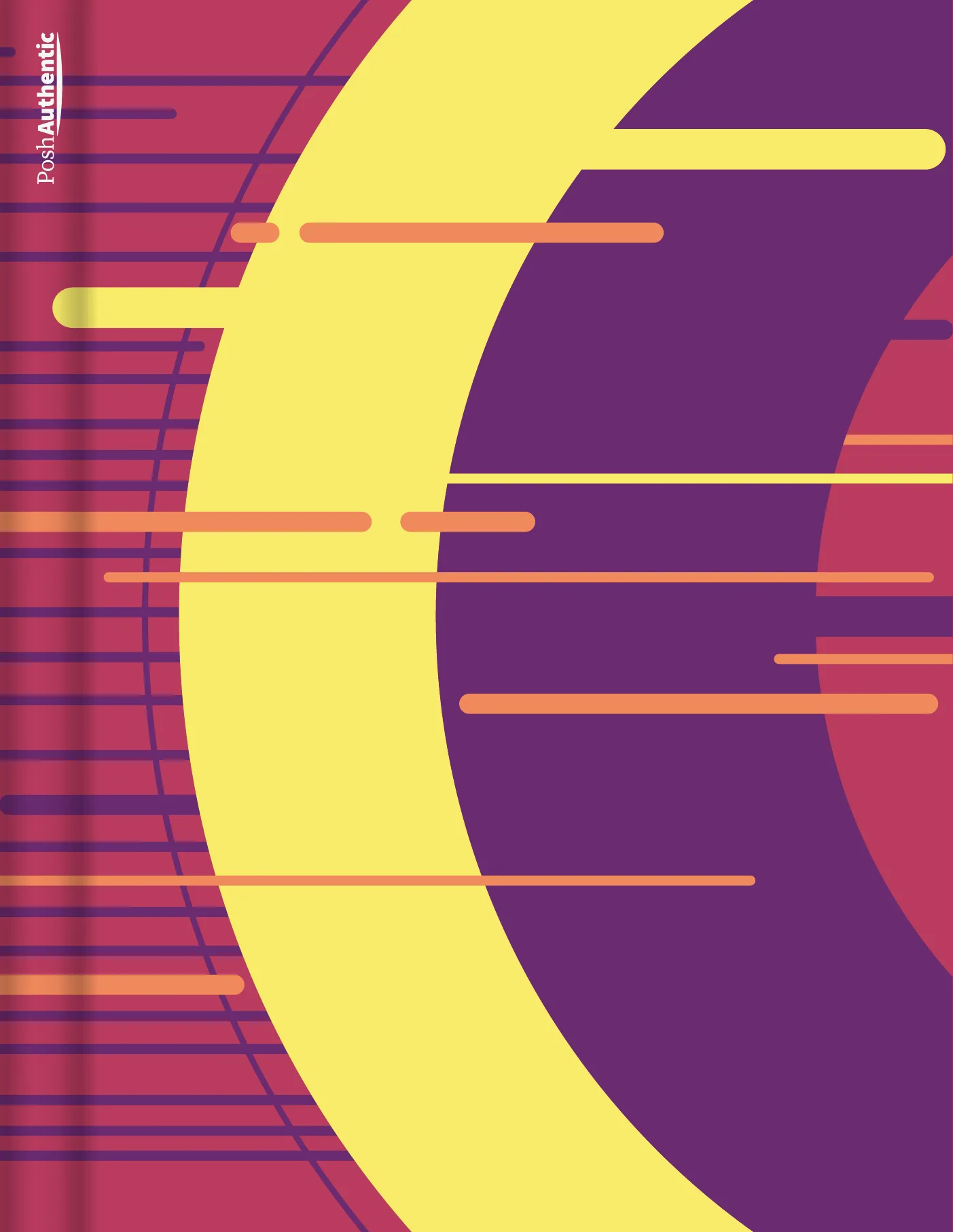 One of the deluxe planner covers, in one of the theme’s colorways: a large disc at the right, a pale curved sweep through the middle, and stacked horizontal bars running off the left edge, shown in the Letter Portrait cut.
