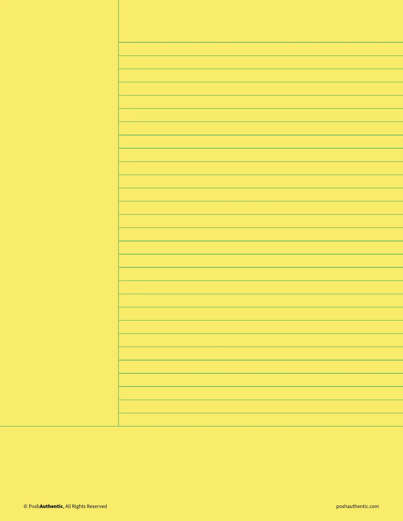 One of the note templates: a Cornell-style ruled sheet with a cue column down the left and a summary band along the bottom, in the theme’s lightest color so the ruling reads, shown in the Letter cut.