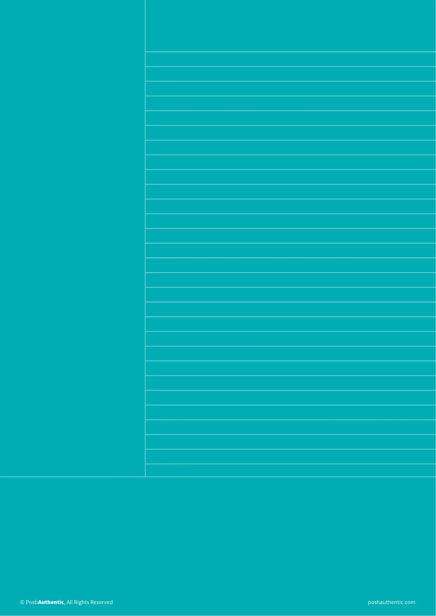 One of the note templates: a Cornell-style ruled sheet with a cue column down the left and a summary band along the bottom, in the theme’s lightest color so the ruling reads, shown in the A4 cut.