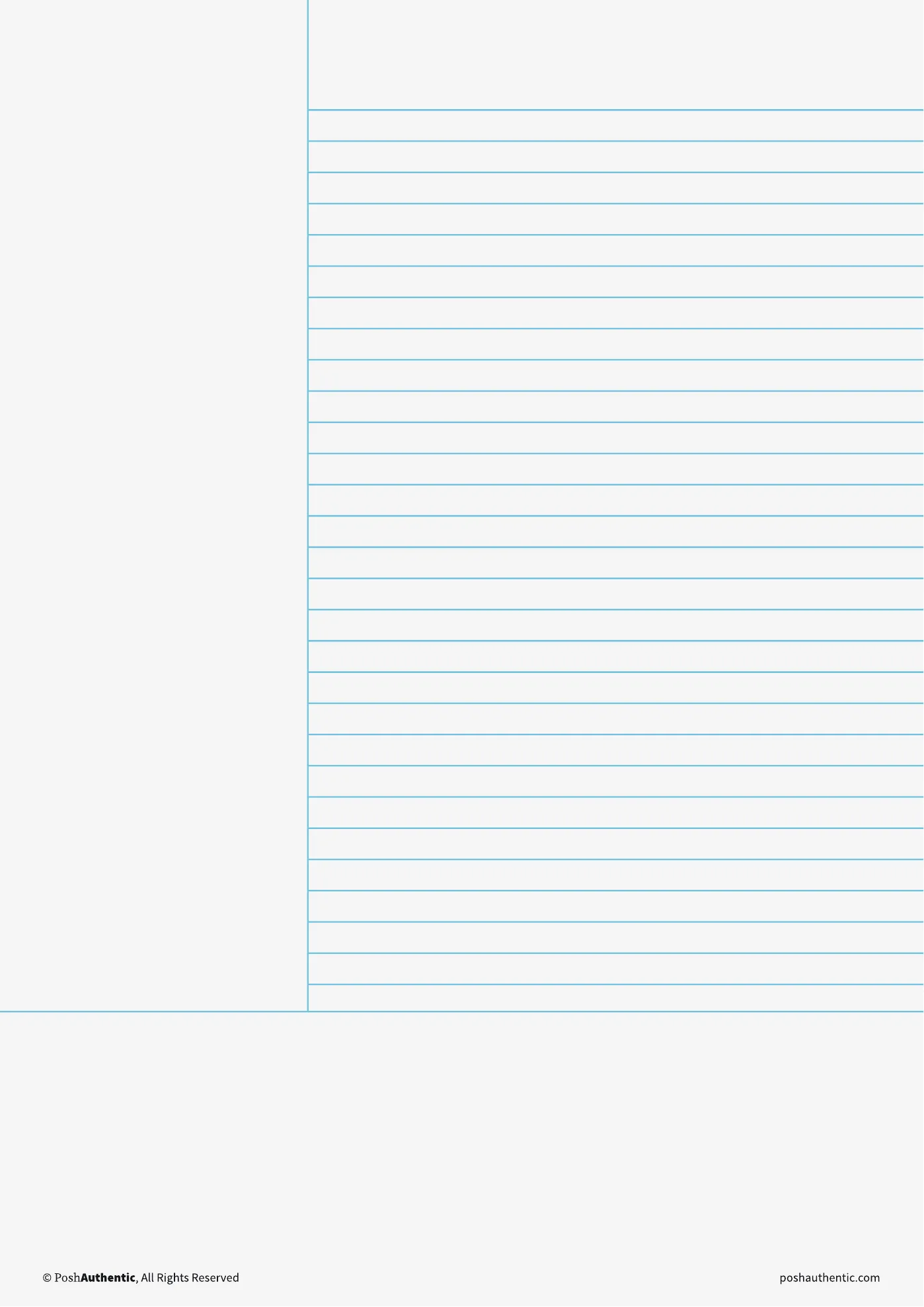 One of the note templates: a Cornell-style ruled sheet with a cue column down the left and a summary band along the bottom, in the theme’s lightest color so the ruling reads, shown in the A4 cut.