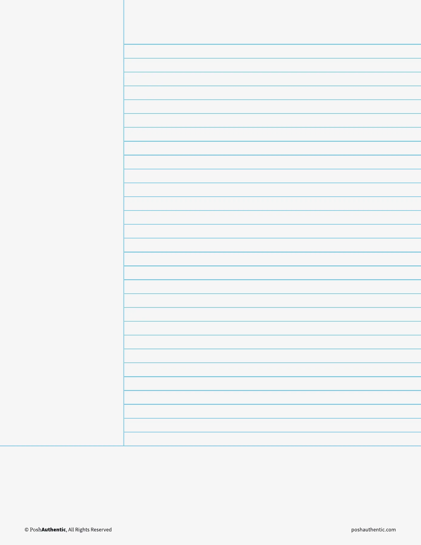 One of the note templates: a Cornell-style ruled sheet with a cue column down the left and a summary band along the bottom, in the theme’s lightest color so the ruling reads, shown in the Letter cut.