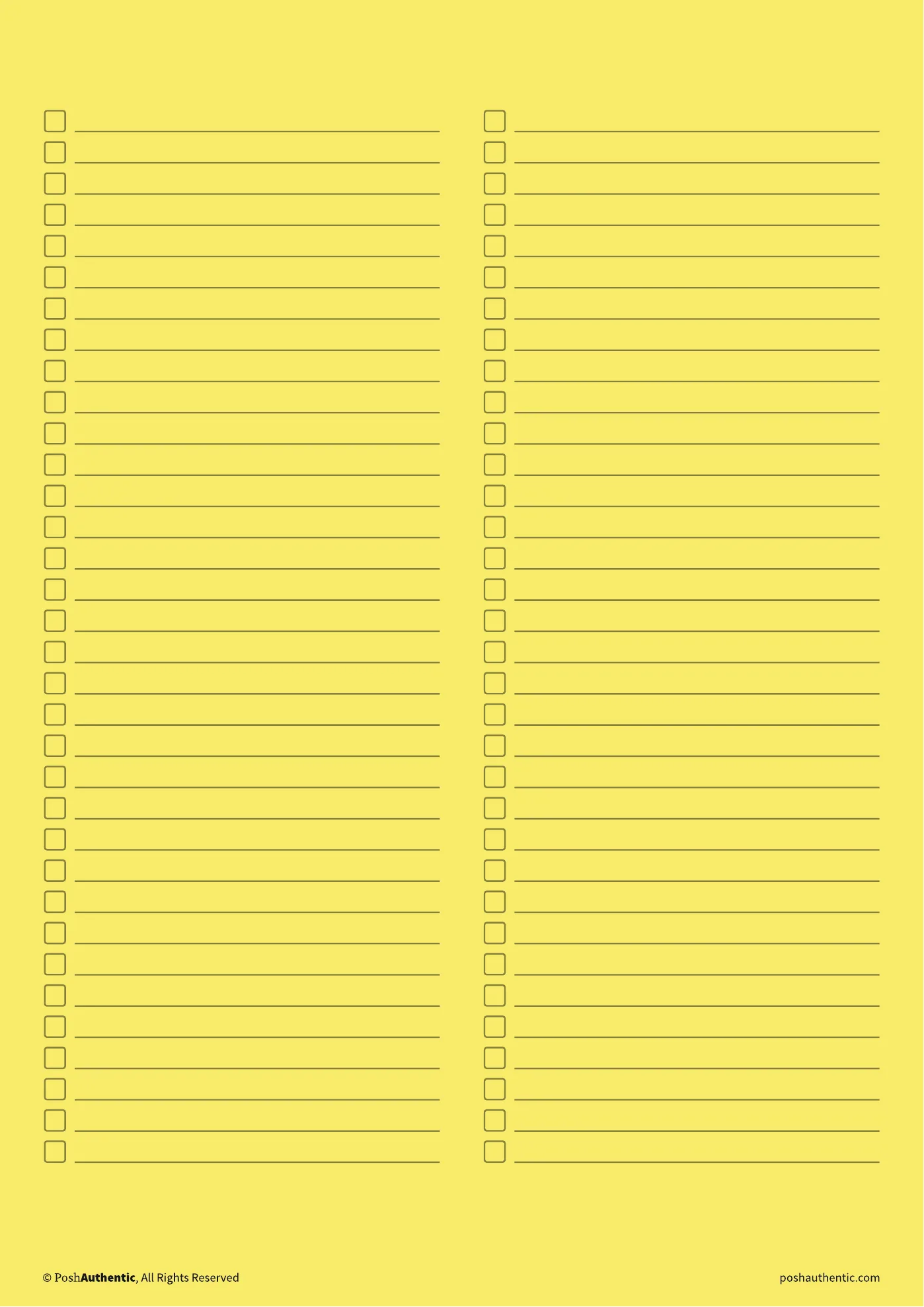 A lists note template — the layout shown on a plain white sheet.