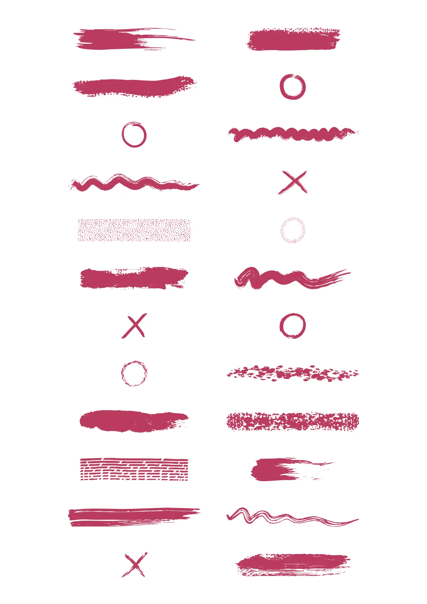 A sheet of the brushes sticker line in magenta, laid out in a grid so the drawing and the range are both visible.