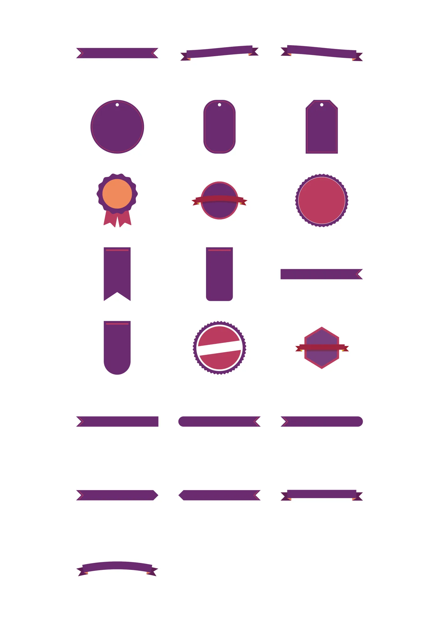 A sheet of the labels sticker line in its multi-color set, laid out in a grid so the drawing and the range are both visible.