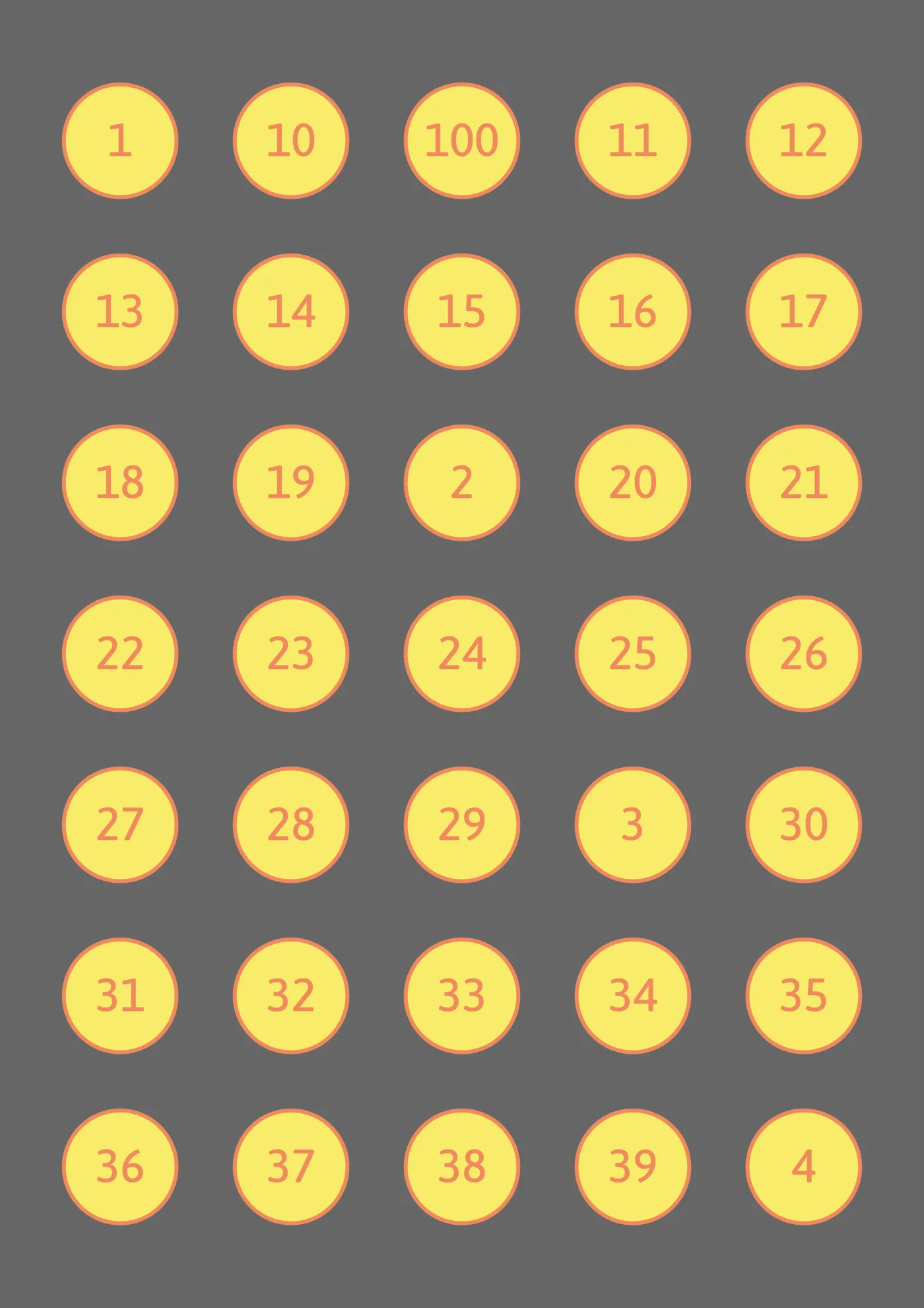 A sheet of the numbers sticker line in yellow, laid out in a grid so the drawing and the range are both visible.
