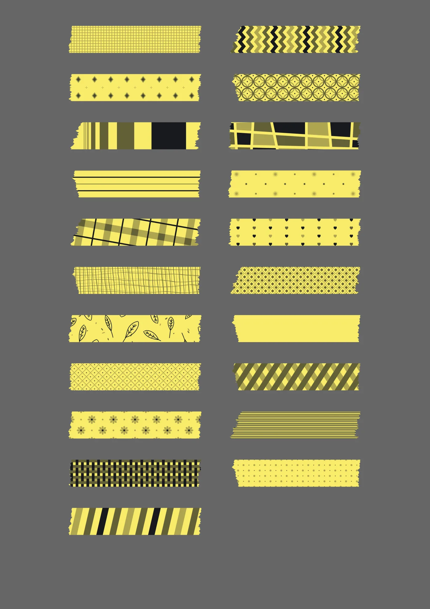 A sheet of the washi sticker line in yellow, laid out in a grid so the drawing and the range are both visible.