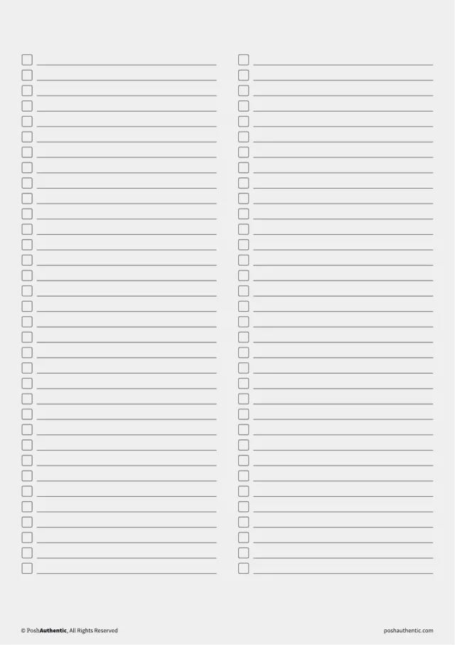 A lists note template — the layout shown on a plain white sheet.