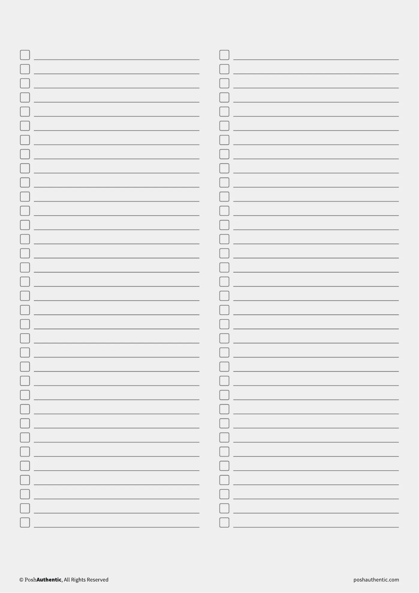 A lists note template — the layout shown on a plain white sheet.