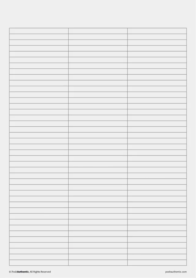 A table note template — the layout shown on a plain white sheet.