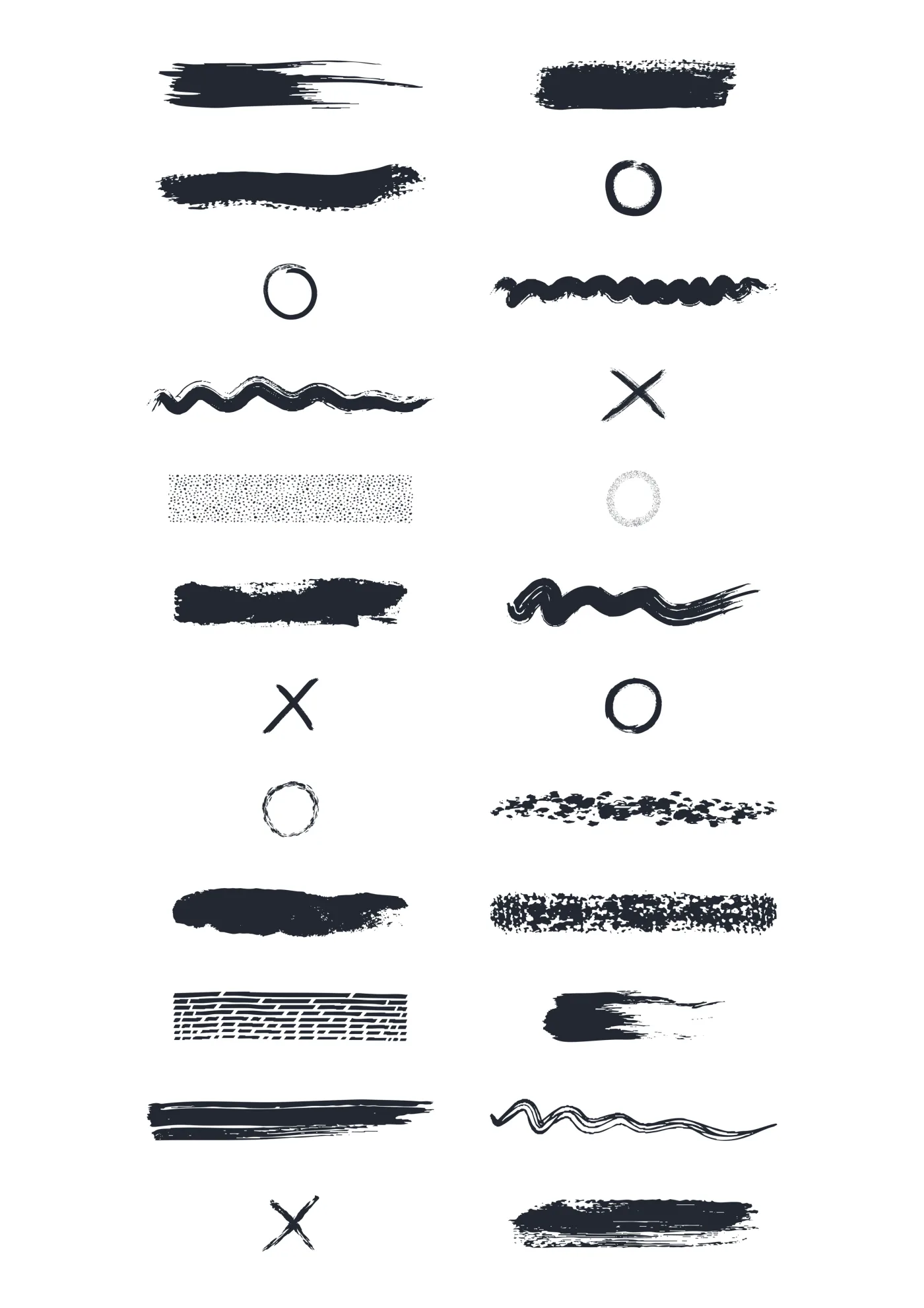 A sheet of the brushes sticker line in midnight, laid out in a grid so the drawing and the range are both visible.