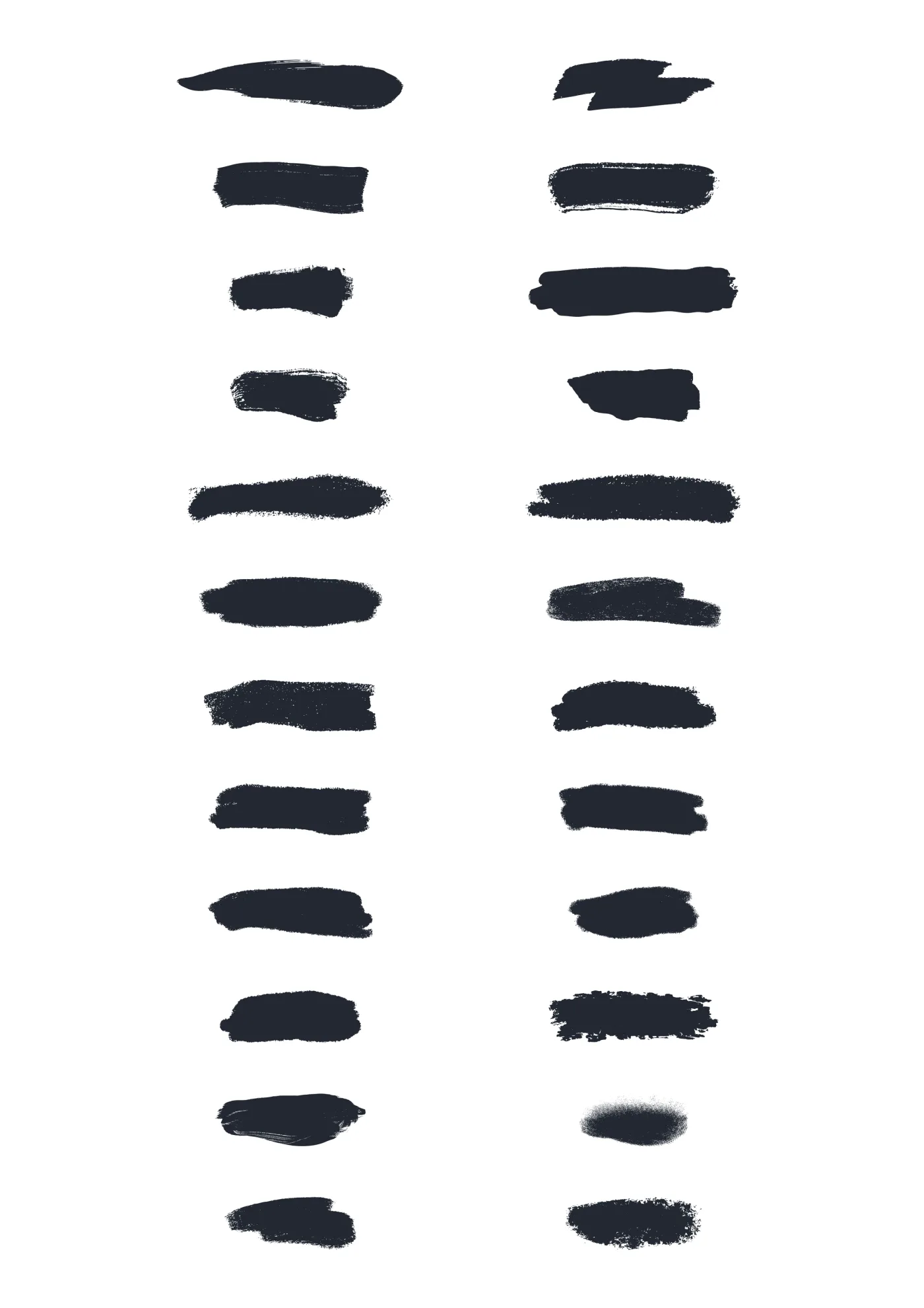 A sheet of the deluxe brushes sticker line in midnight, laid out in a grid so the drawing and the range are both visible.