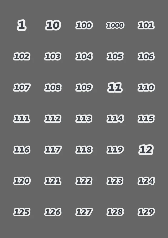 A sheet of the deluxe numbers italic sticker line in light grey, laid out in a grid so the drawing and the range are both visible.