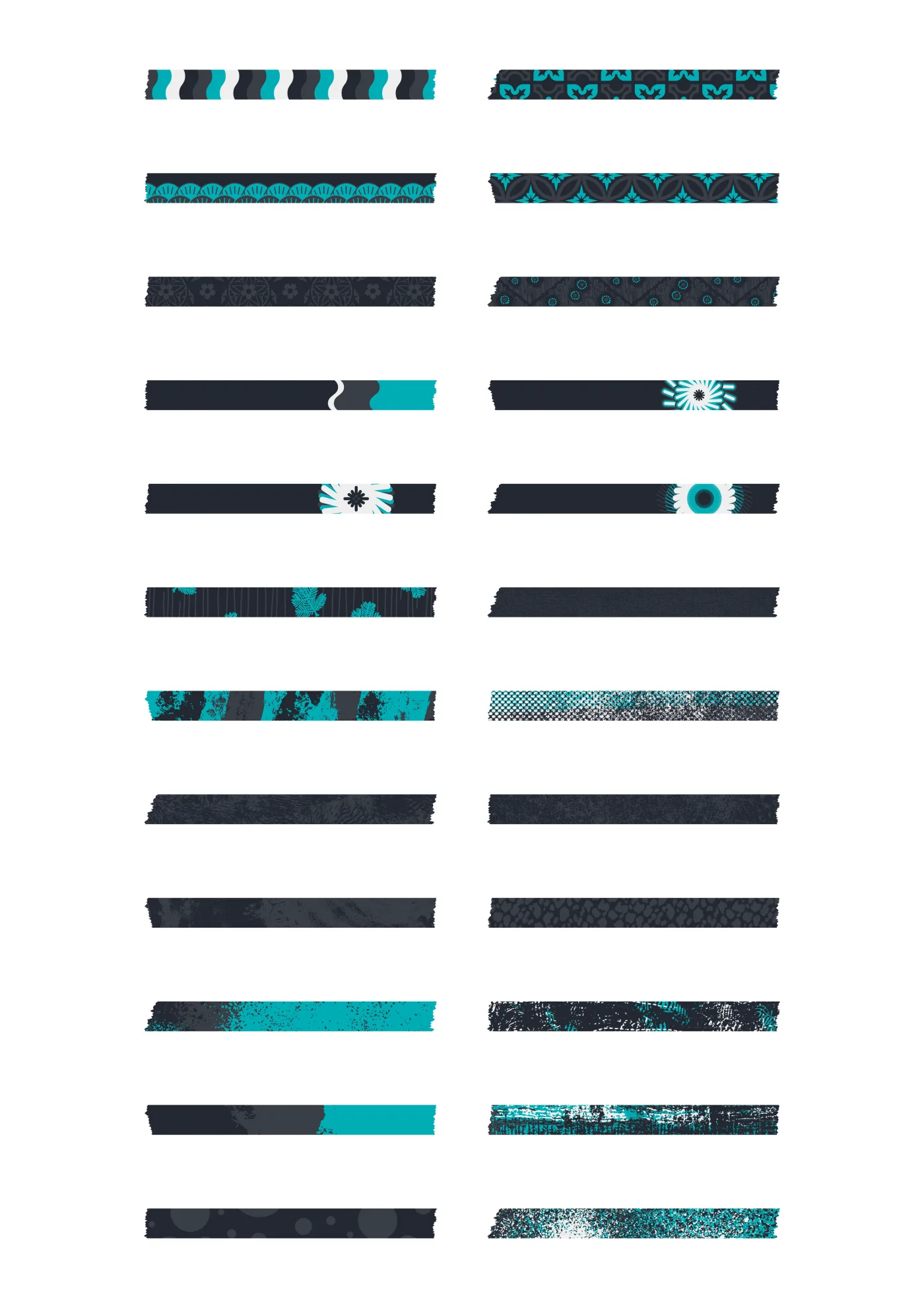 A sheet of the deluxe washi sticker line in its multi-color set, laid out in a grid so the drawing and the range are both visible.