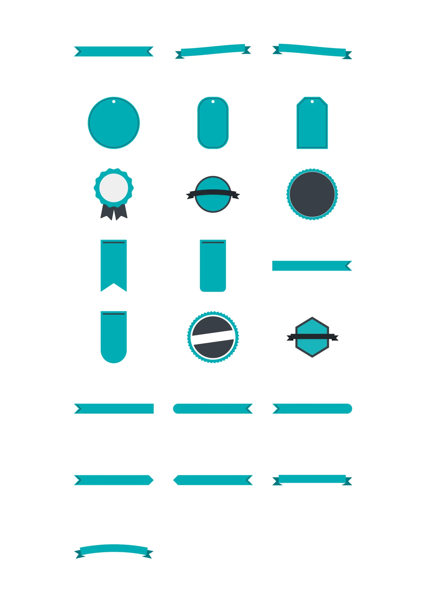 A sheet of the labels sticker line in its multi-color set, laid out in a grid so the drawing and the range are both visible.