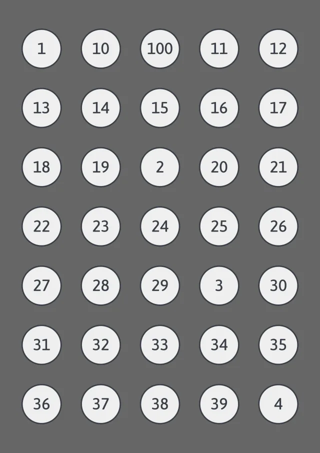 A sheet of the numbers sticker line in light grey, laid out in a grid so the drawing and the range are both visible.