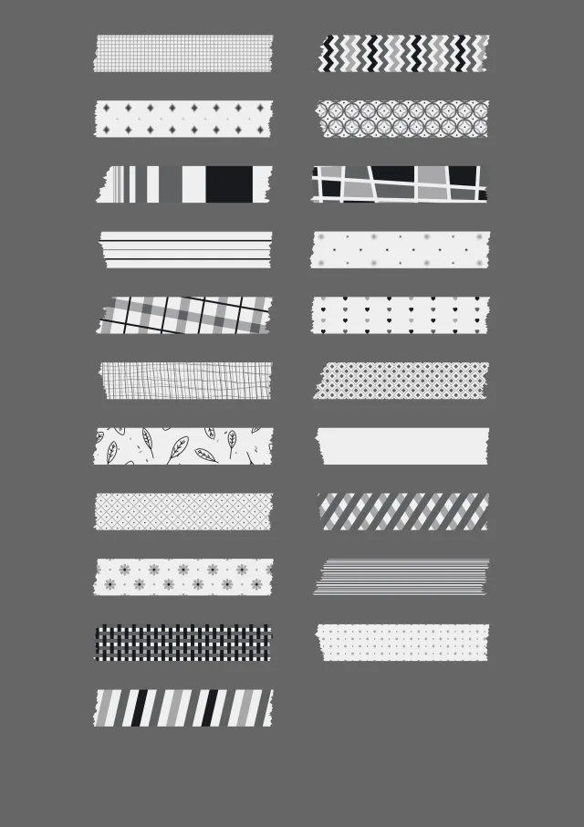 A sheet of the washi sticker line in light grey, laid out in a grid so the drawing and the range are both visible.