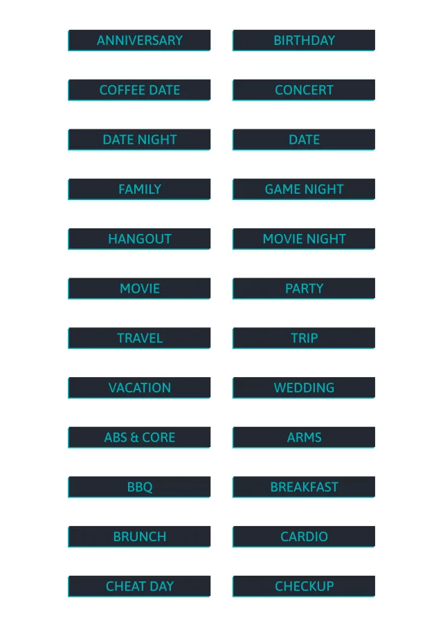 A sheet of the words sans sticker line in midnight, laid out in a grid so the drawing and the range are both visible.
