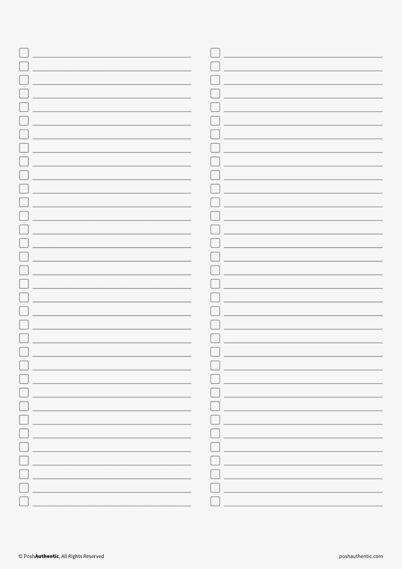 A lists note template — the layout shown on a plain white sheet.