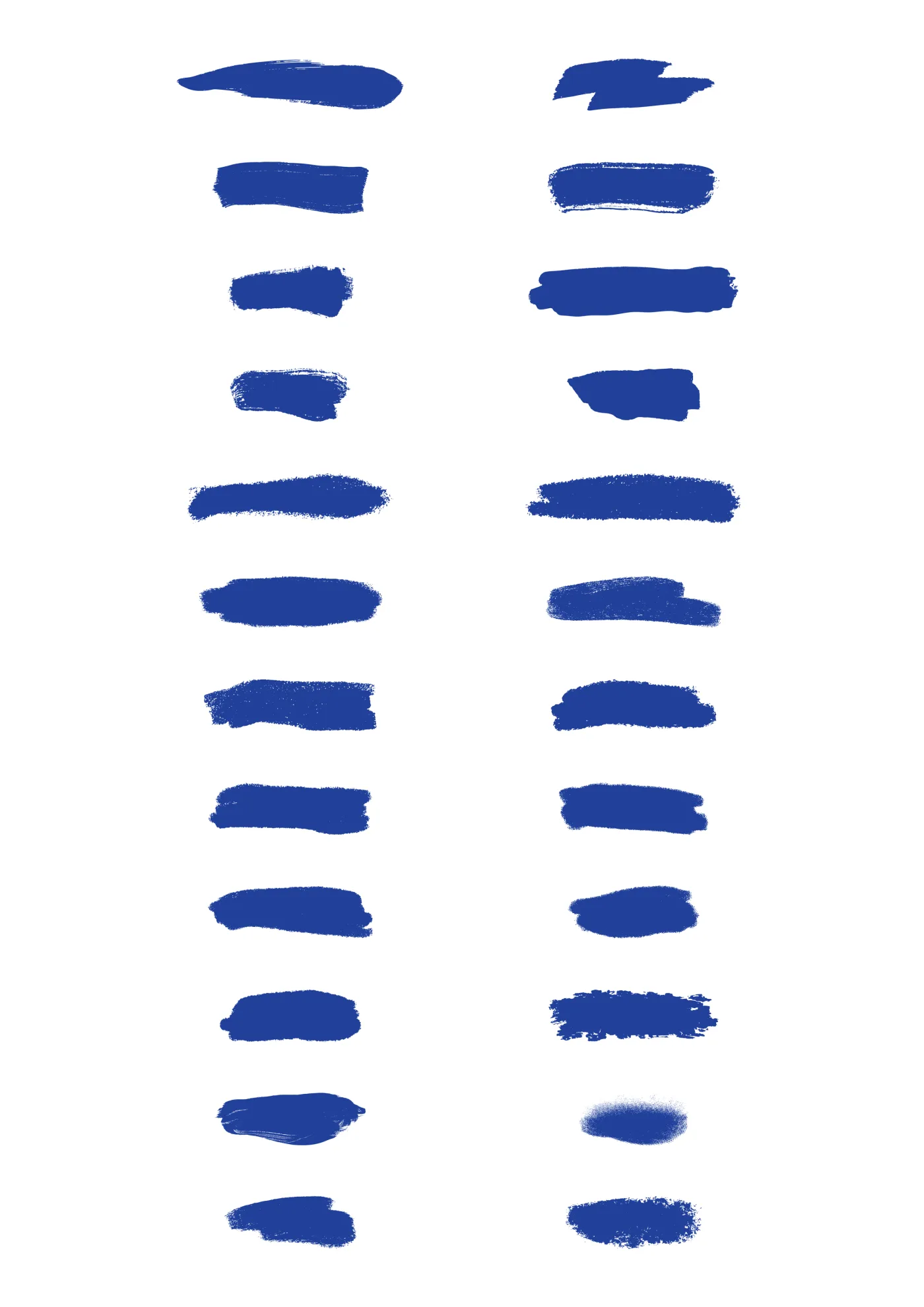 A sheet of the deluxe brushes sticker line in blue, laid out in a grid so the drawing and the range are both visible.