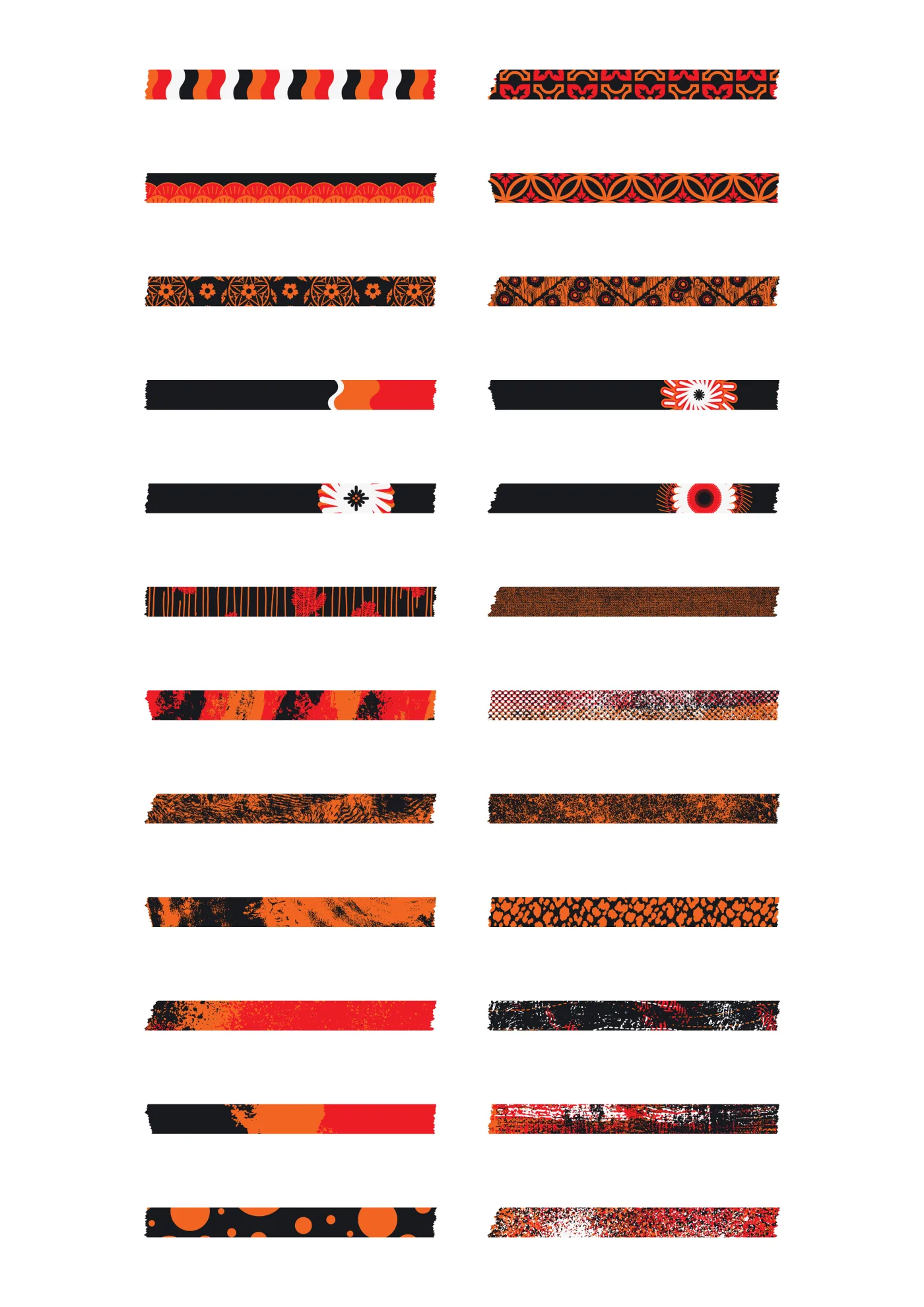 A sheet of the deluxe washi sticker line in its multi-color set, laid out in a grid so the drawing and the range are both visible.