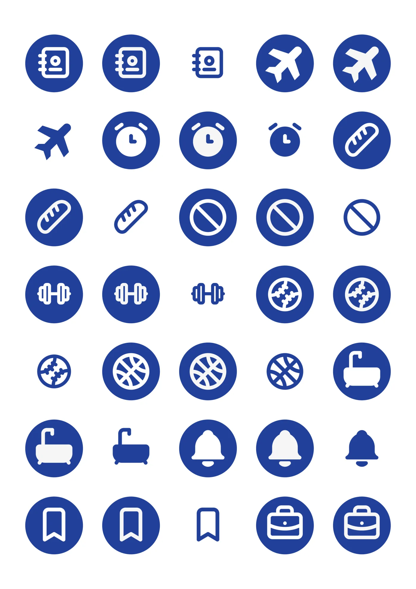 A sheet of the icons sticker line in blue, laid out in a grid so the drawing and the range are both visible.
