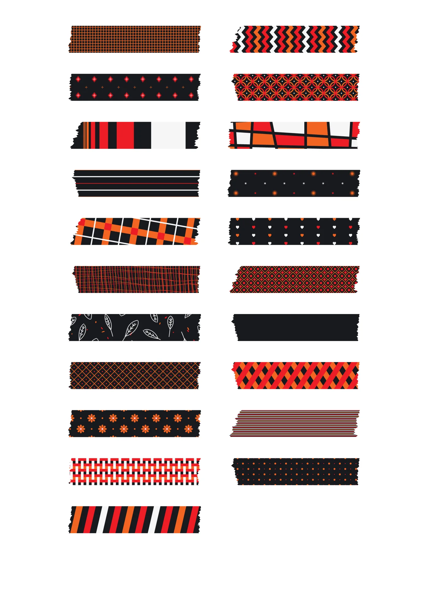 A sheet of the washi sticker line in its multi-color set, laid out in a grid so the drawing and the range are both visible.