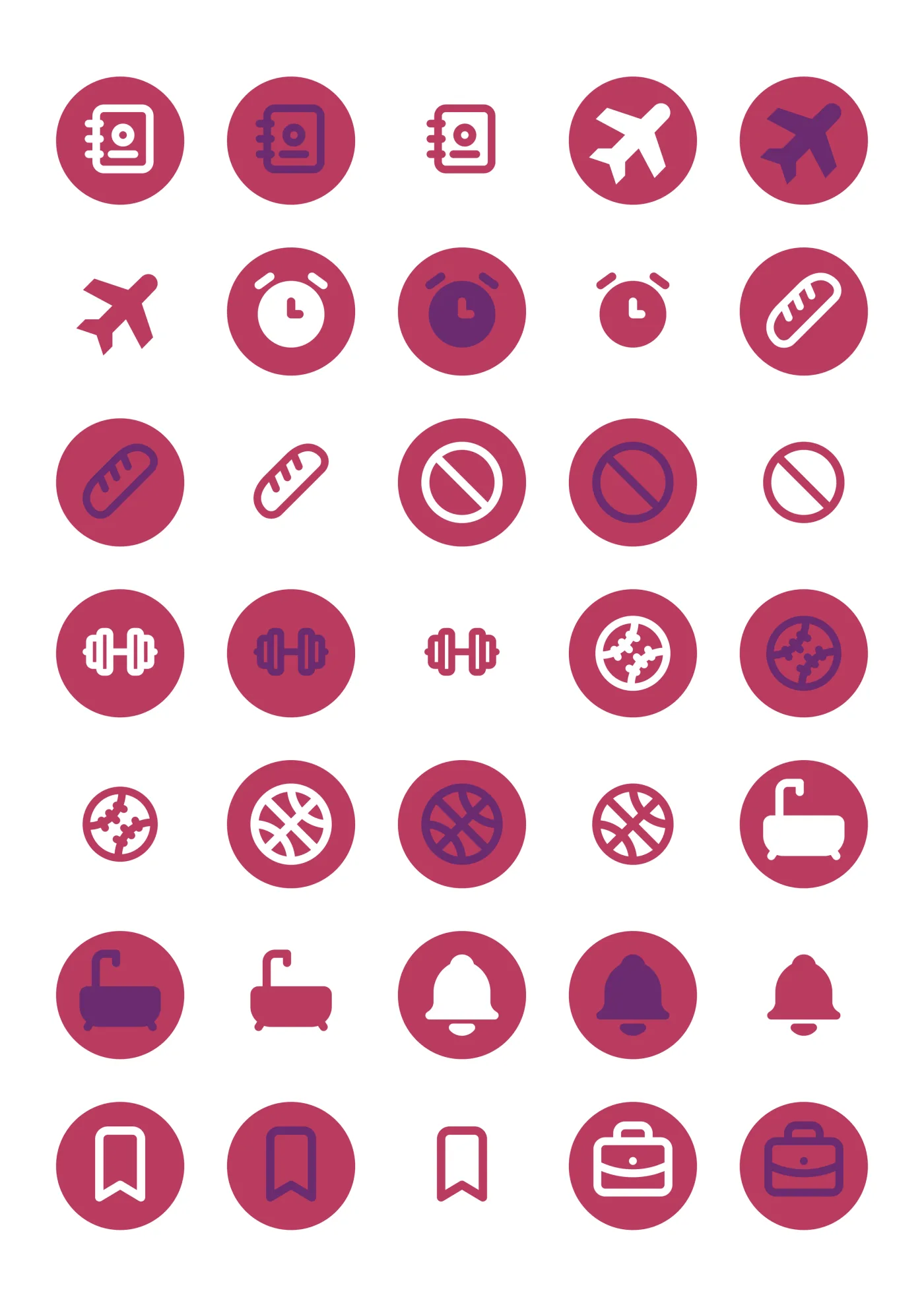 A sheet of the digital stickers in one of the theme’s colorways, laid out in a grid so the drawing and the range are both visible.